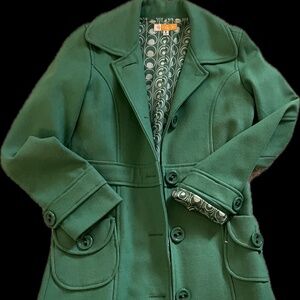 Vintage inspired Wool blend Small Tulle Tailored Green Knee Length Coat